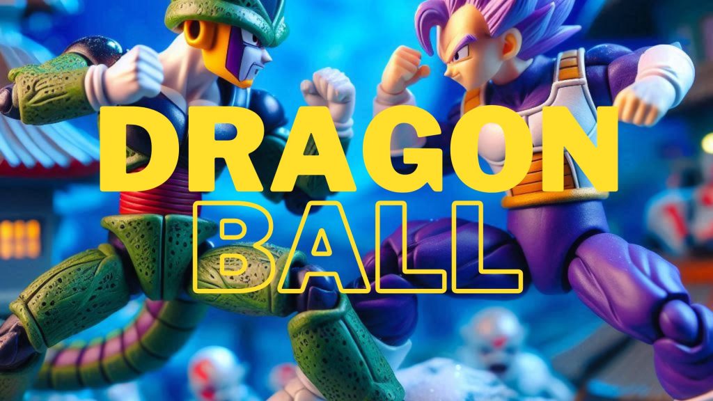 Portada de la página "Figuras de Dragon Ball" en la que se puede ver un juguetae de Cell y Vegetta luchando.