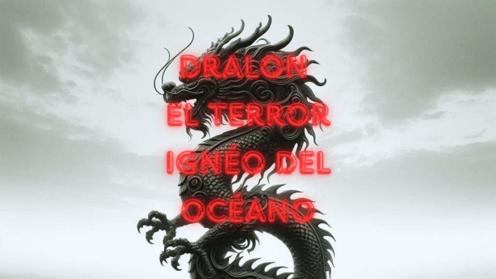 Portada Dralon en la que se puede ver un dragón chino de color negro con el título "Dralon: El Terror ígneo del océano"