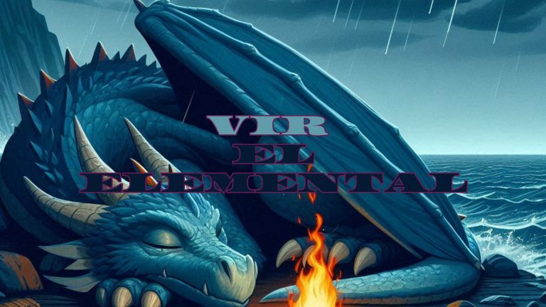 Portada de Vir el Elemental en el que se puede ver el dragón Vir durmiendo delante de una hoguera.