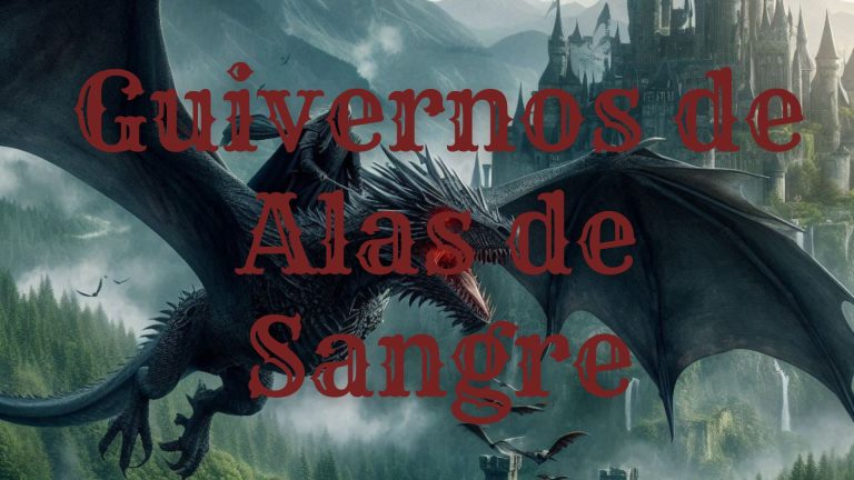 Portada de "Guivernos Alas de Sangre" en la que se puede ver a un venin volando sobre de un guiverno en un bosque, con un castillo al fondo.